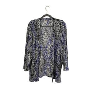 Travelers Collection by Chico's Floral Cardigan Size XL Blue Career Preppy